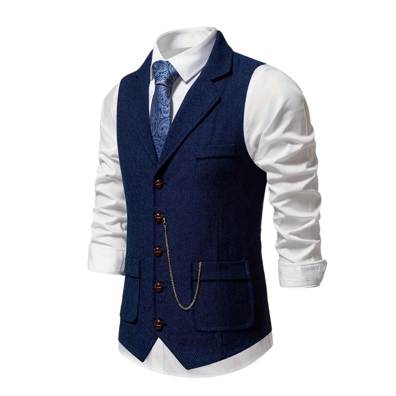 Elegant men's herringbone waistcoat, a sophisticated formal or casual vest for all-season men's fashion.