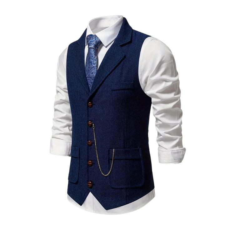 Elegant men's herringbone waistcoat, a sophisticated formal or casual vest for all-season men's fashion.
