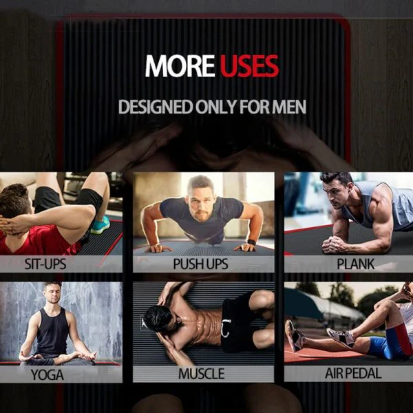 Non-slip men's workout mat, high-density for yoga, pilates, and home gym use.