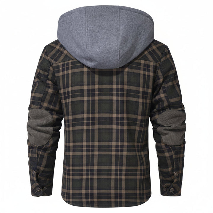 Men's all-weather hooded jacket, versatile coat for outdoor and urban explorers.