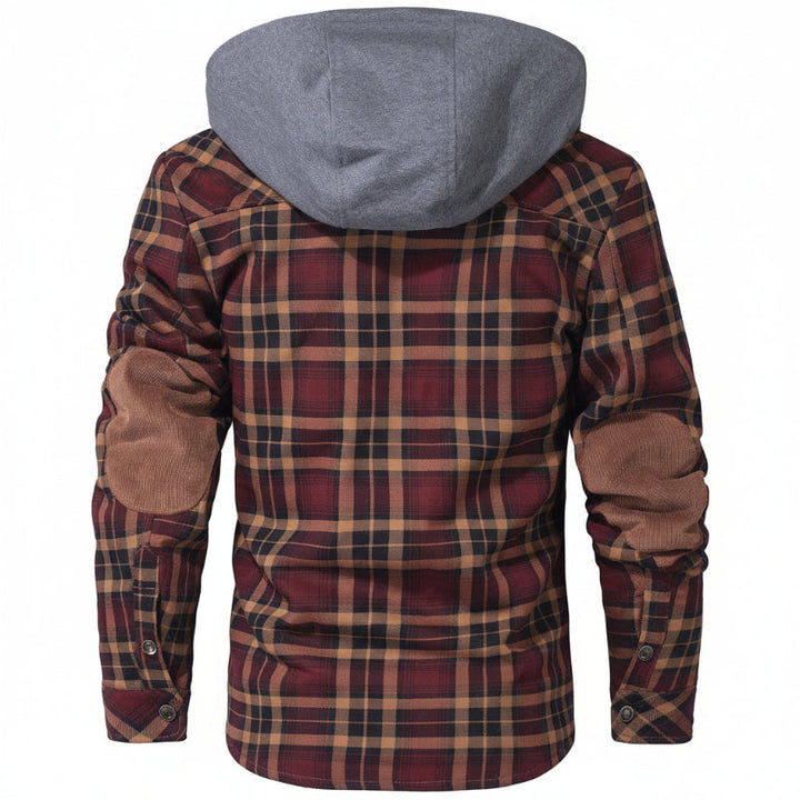 Heavy-duty men's winter jacket, hooded & warm, built for cold outdoor conditions.