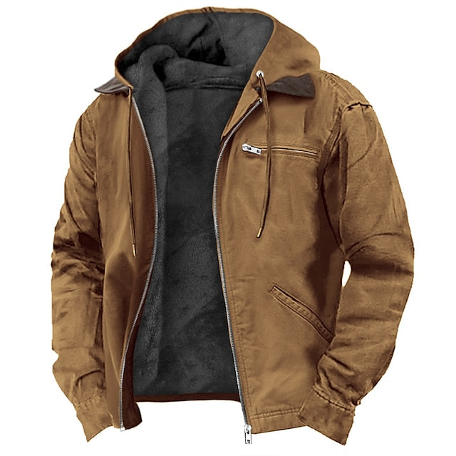 Men's hooded transitional weather jacket, lightweight for spring & fall protection. Ideal outdoor outerwear.