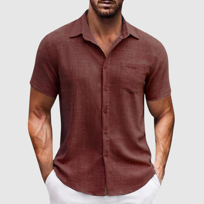 Versatile Horizon Bay men's casual shirt, great for summer style. Available in multiple colors like red & green.