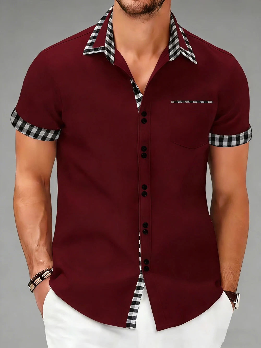 Hudson collared checkered button-up shirt for men. Lightweight, perfect for a refined casual style.