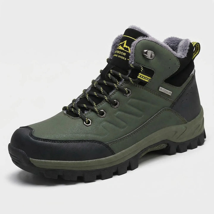 Rugged men's lace-up high-top winter boots, insulated for extreme cold hiking and snow.