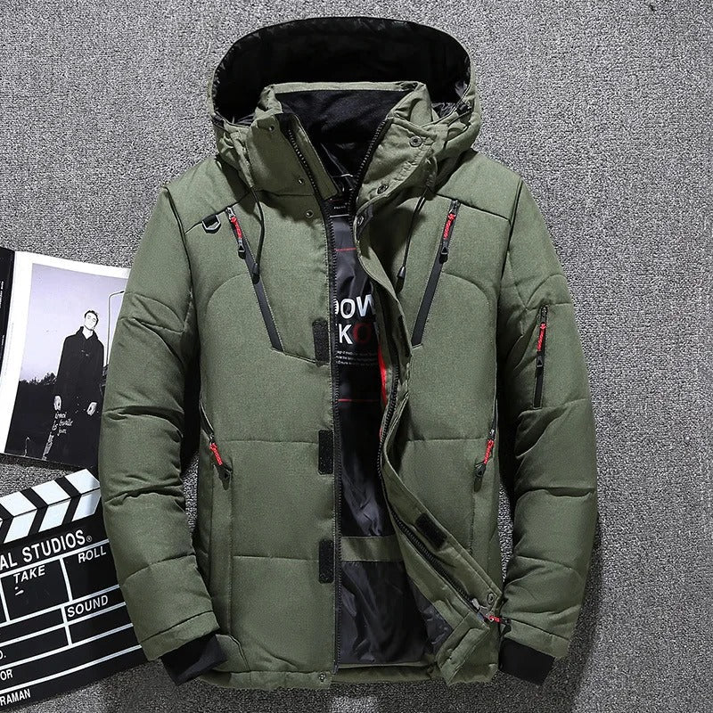 Men's cold weather parka with hood. Insulated jacket for ultimate all-weather protection & outdoor durability.
