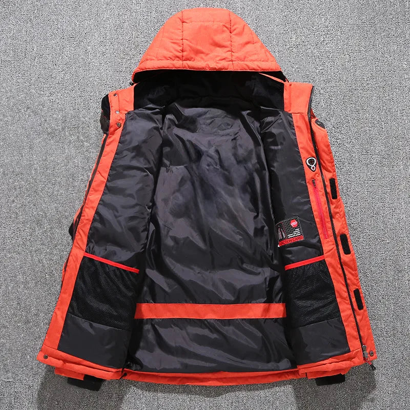 Men's all-weather hooded jacket. A stylish, insulated winter coat for outdoor wear and everyday cold protection.
