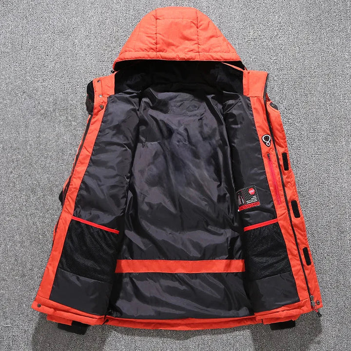 Men's all-weather hooded jacket. A stylish, insulated winter coat for outdoor wear and everyday cold protection.