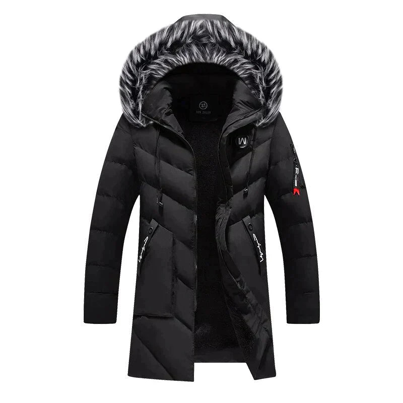 Men's winter fashion parka with a cozy insulated hood. Ideal for staying warm in cold climates.
