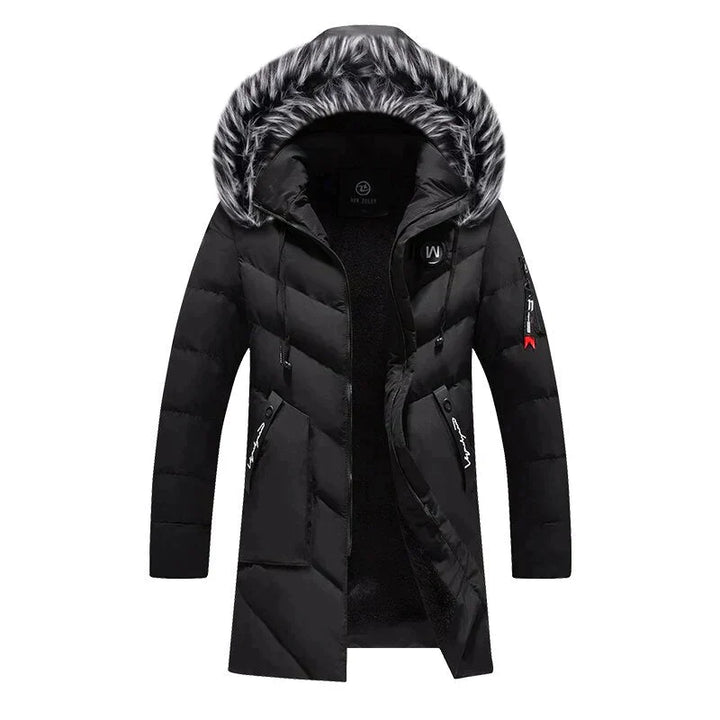 Men's winter fashion parka with a cozy insulated hood. Ideal for staying warm in cold climates.