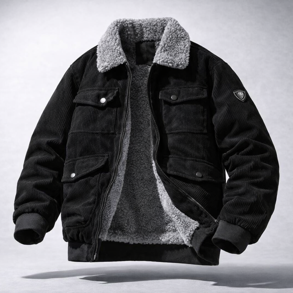 Durable men's insulated jacket offering superior warmth & protection for harsh winter cold. Essential outerwear.