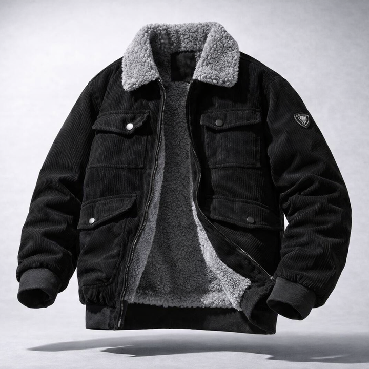 Durable men's insulated jacket offering superior warmth & protection for harsh winter cold. Essential outerwear.