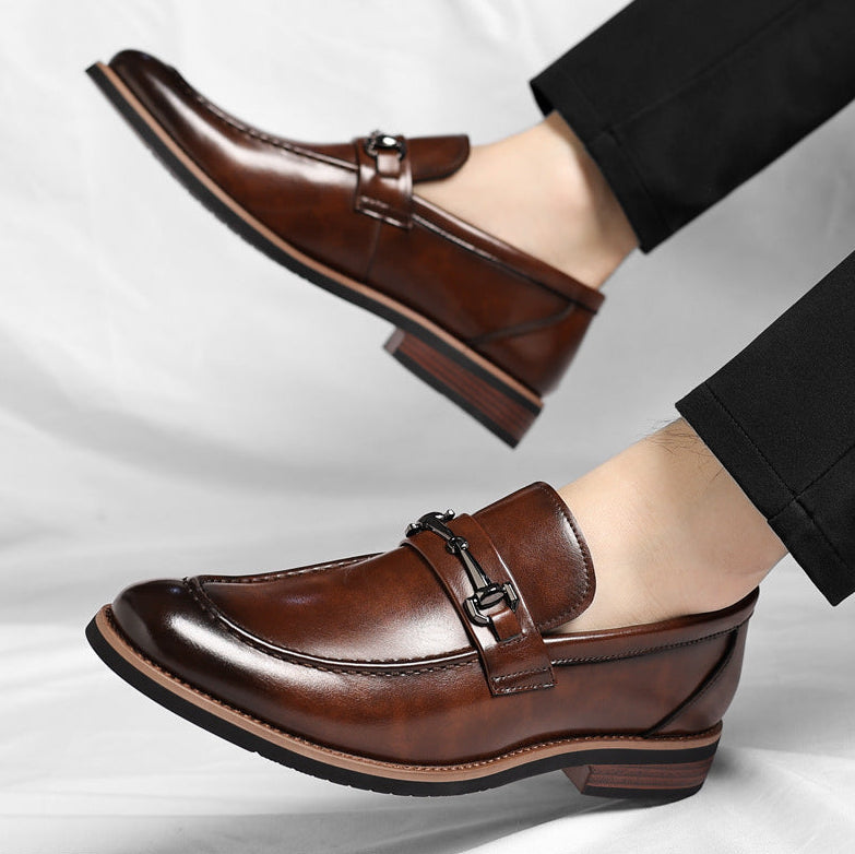Formal men's Italian dress loafers for sleek everyday comfort. Slip-on style, durable sole.