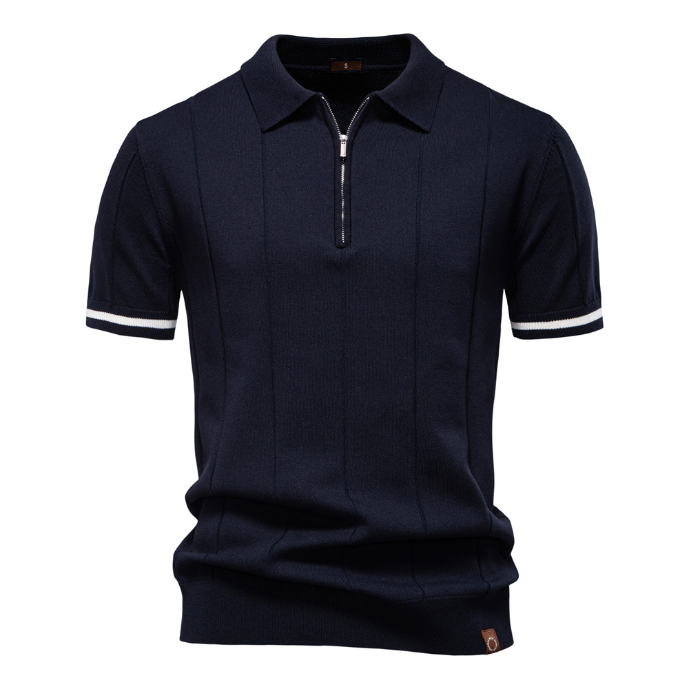 Modern classic men's ribbed polo shirt by Jacques Remy, featuring a trendy zip collar and short sleeves.