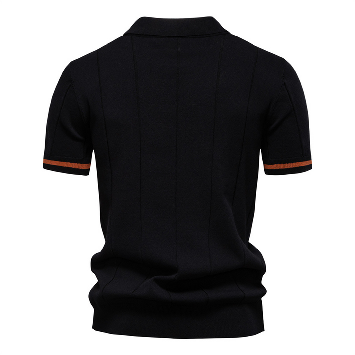 Stylish comfort in a men's Jacques Remy ribbed polo, a short-sleeve top for modern everyday wear.