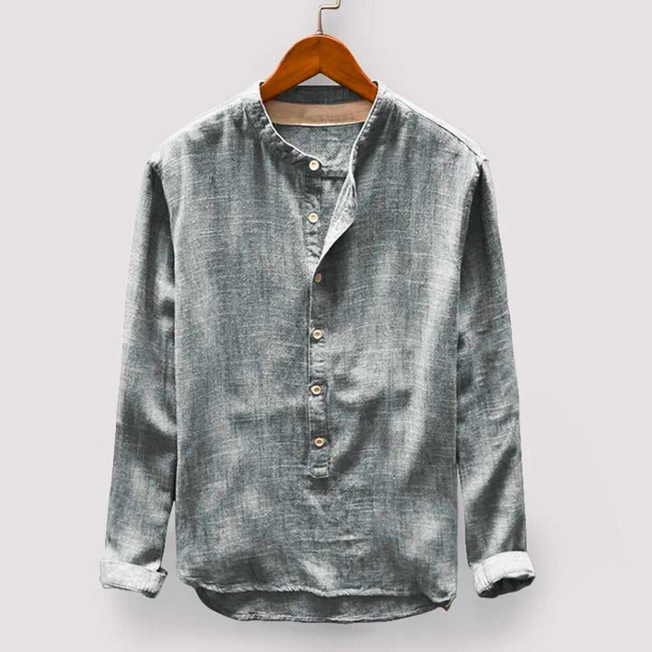 Men's comfortable Japanese style pullover shirt, modern design. Long sleeve for versatile, casual fashion.