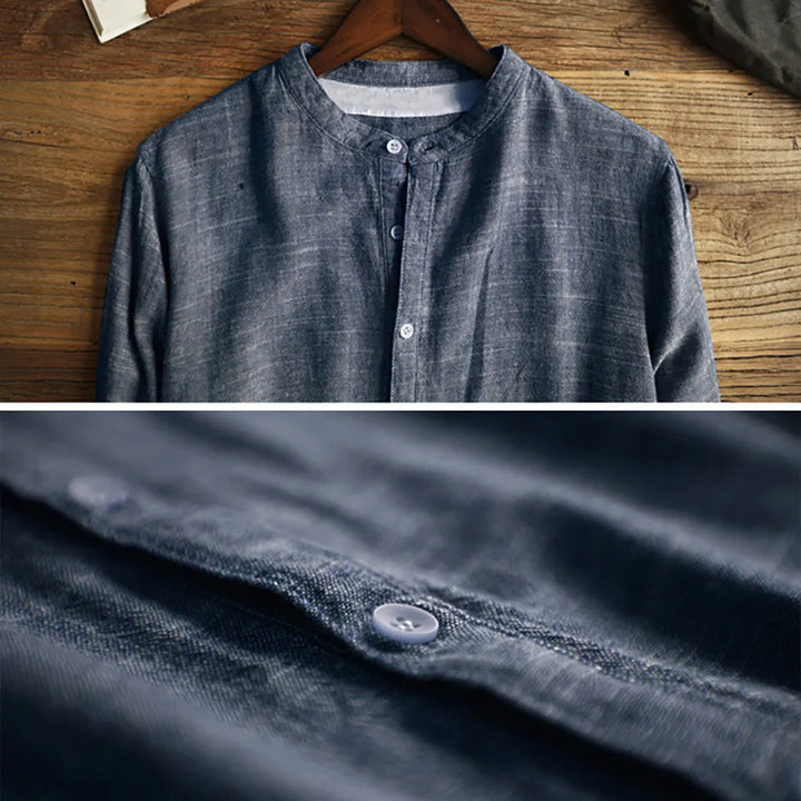 Casual men's Japanese inspired long sleeve pullover shirt. Modern, comfortable apparel for sophisticated style.