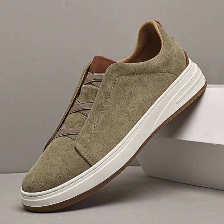 Men's khaki slip-on sneakers for effortless comfort & casual style.