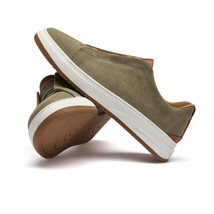 Comfortable khaki men's slip-on sneakers, designed for effortless style & durability.