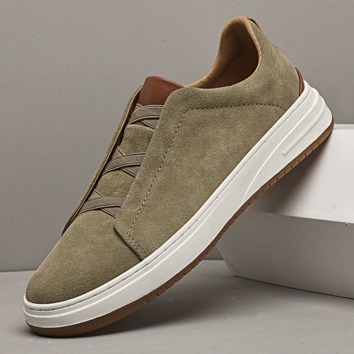 Close-up of men's durable slip-on sneakers, showcasing quality craftsmanship.
