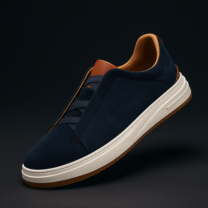 Khaki slip-on sneakers for men, combining comfort with modern casual style.
