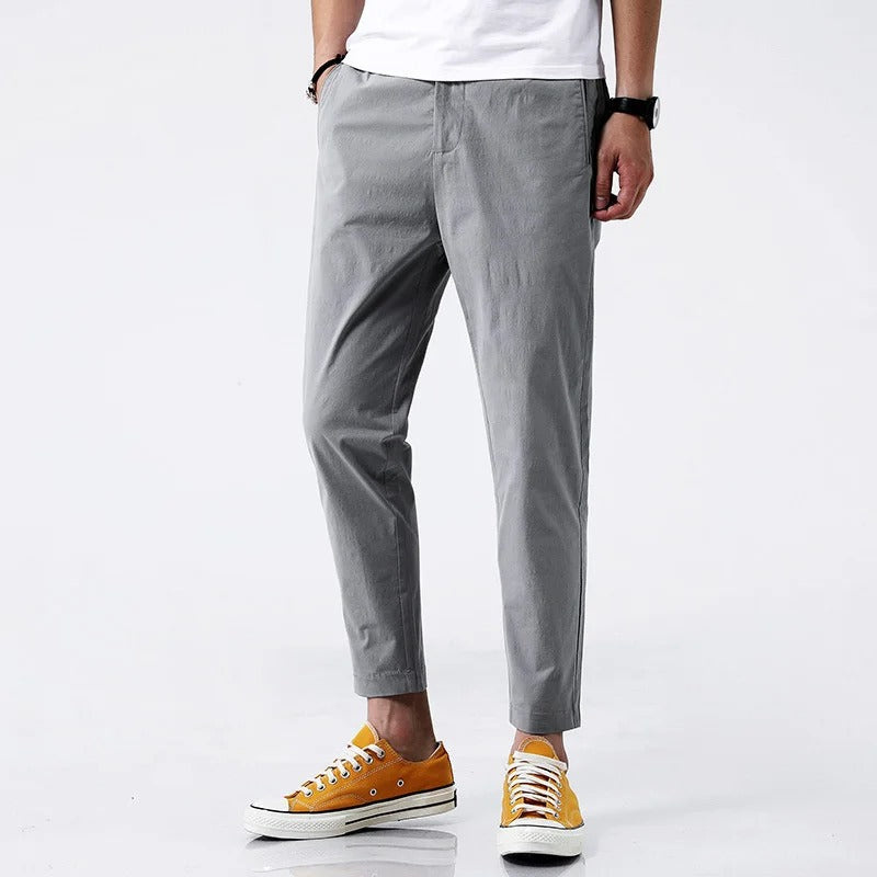 Comfortable men's stretch cotton chinos, straight fit pants, ideal for all-day wear & relaxed style.
