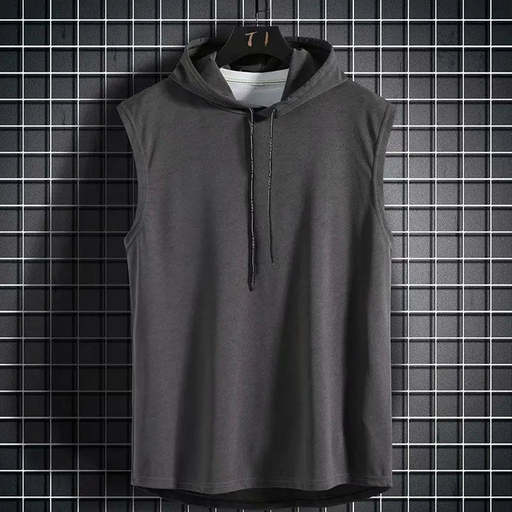 Men's comfortable sleeveless hoodie. Breathable, lightweight gym wear & workout top, ideal for all-day athletic performance.