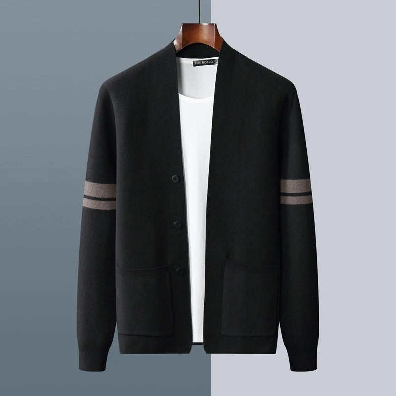 Front view of a men's casual knitwear cardigan, a lightweight and stylish top for everyday.