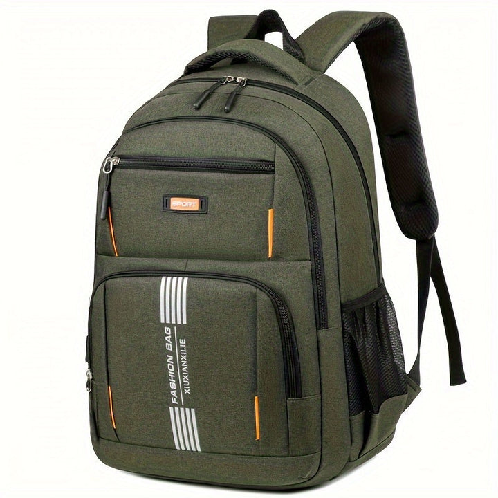 Gray men's daily backpack, designed with large capacity for work, school, and weekend travel.