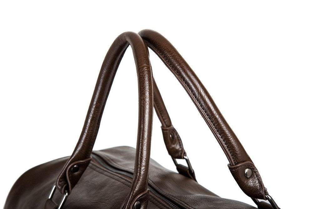 Classic men's leather duffel, a stylish and lightweight carry-on travel bag.