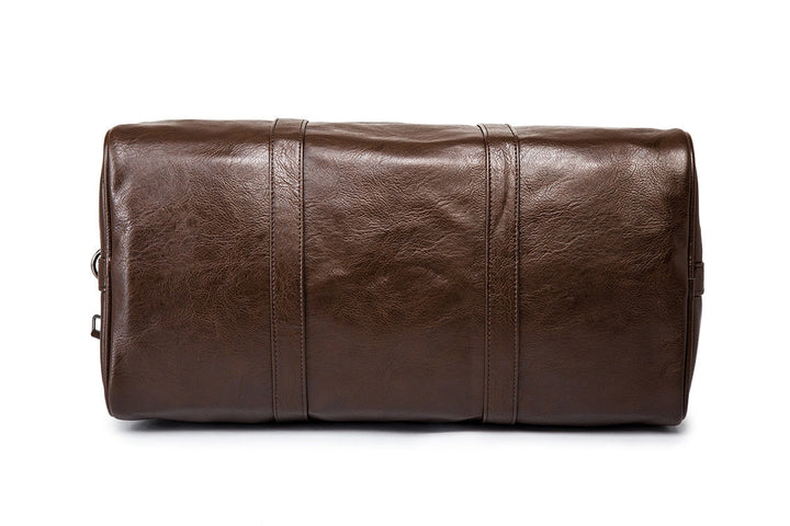 Men's leather weekend duffel bag, lightweight and durable for short trips as carry-on.