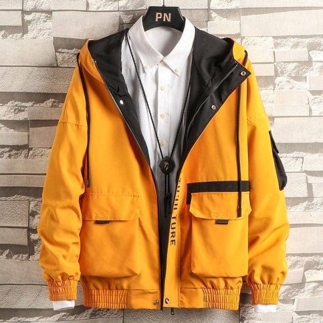 Men's lightweight bomber cargo jacket, unzipped, showcasing collar and interior lining