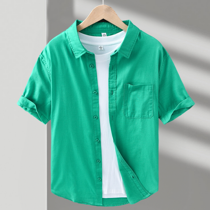 Men's summer style button-up, long sleeve and lightweight for comfort.