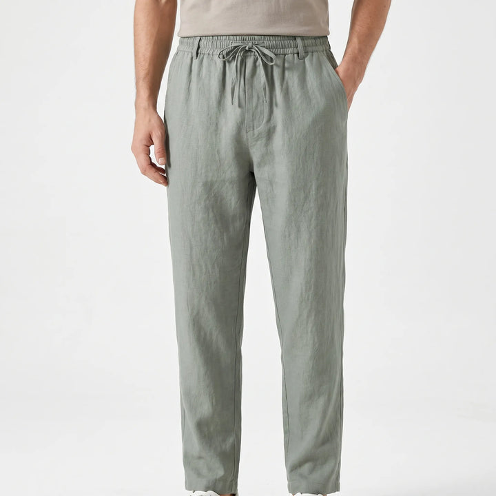 Comfortable men's summer pants with straight leg & drawstring. Ideal for spring & warm weather style.