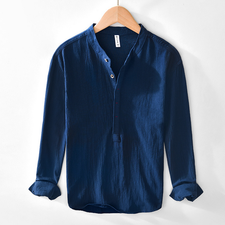 Comfortable men's summer popover shirt. Lightweight, breathable long sleeve, great for beach, vacation, casual.