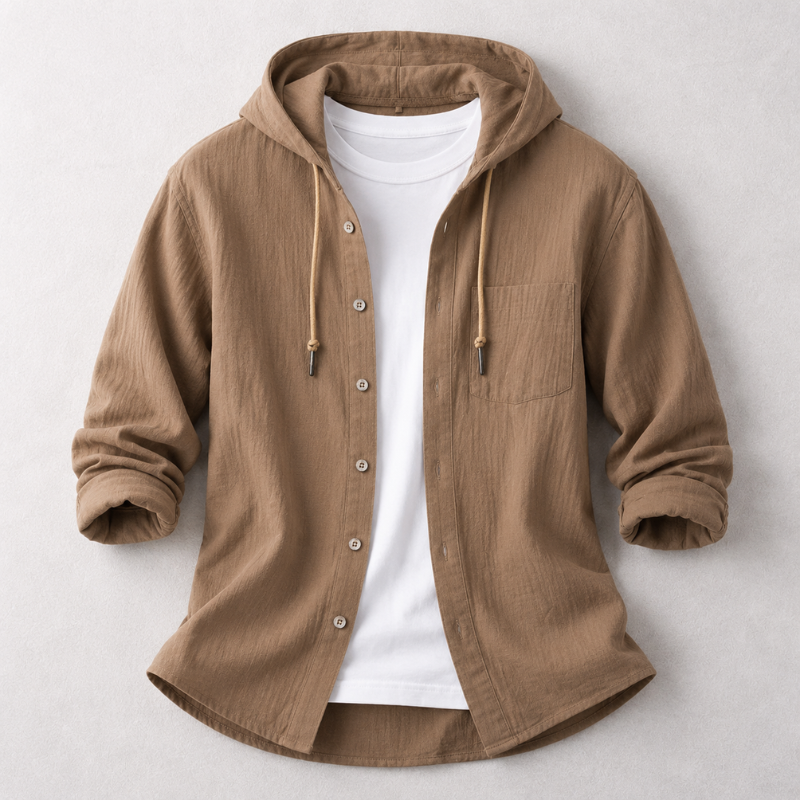 Casual men's lightweight hooded shirt in a soft fabric, designed for ultimate comfort and a relaxed everyday look.