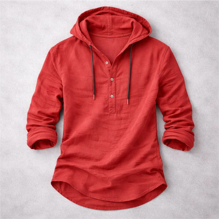 Men's lightweight hooded shirt for effortless style & comfort. Relaxed fit long-sleeve casual top, ideal for summer.