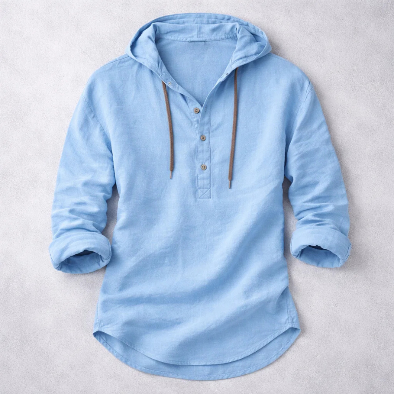 Comfortable men's lightweight long-sleeve hooded shirt. Effortless modern style, relaxed fit for summer fashion.