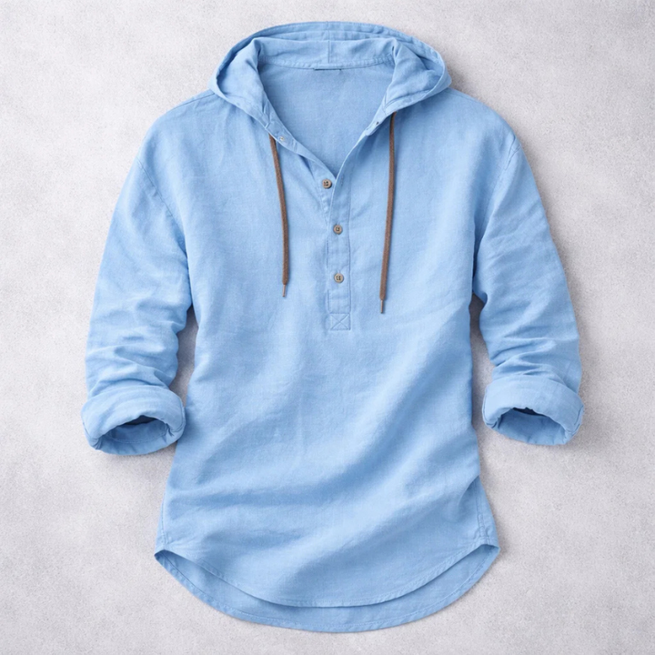 Comfortable men's lightweight long-sleeve hooded shirt. Effortless modern style, relaxed fit for summer fashion.