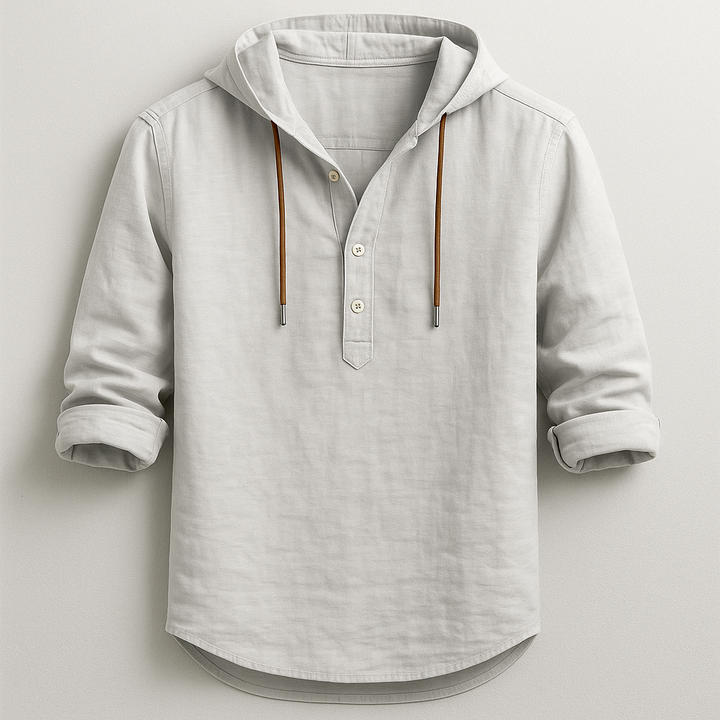 Versatile men's lightweight hooded shirt. Breathable long sleeve for spring/summer layering or casual wear.