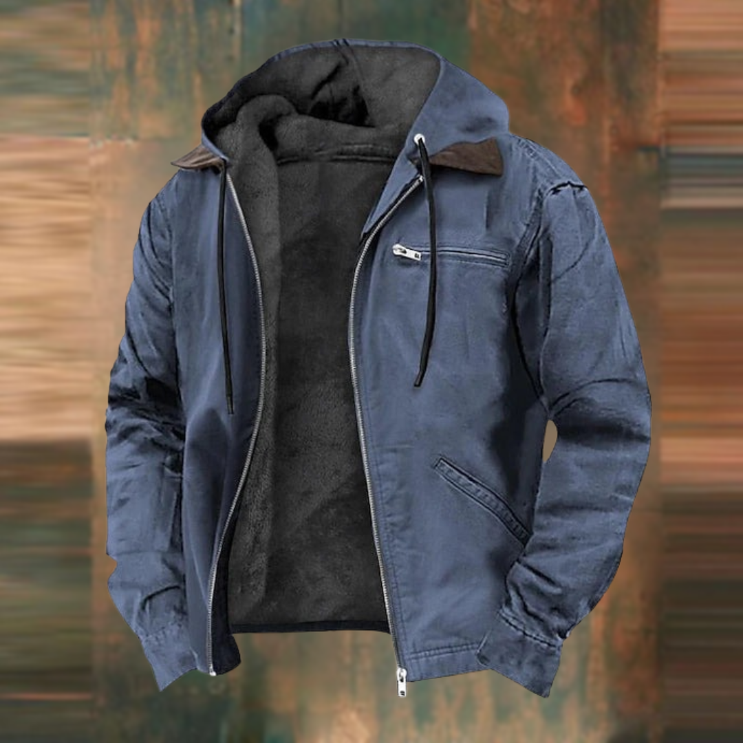 Stylish men's urban wear lightweight hooded jacket with full zip, ideal for transitional weather and outdoor activities.