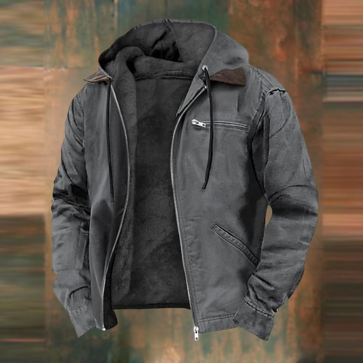 Modern men's transitional jacket, lightweight and hooded, featuring a smooth zip closure for versatile layering and style.