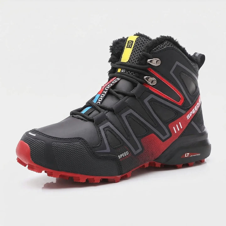 Lightweight men's insulated winter hiking boots for rugged outdoor trails. Warmth, non-slip traction in cold weather.
