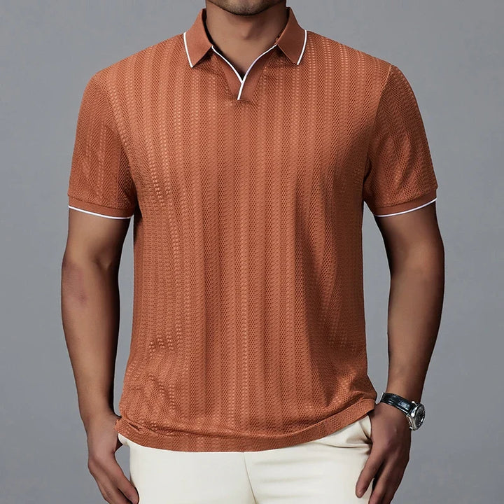 Men's lightweight knitted polo shirt in classic black, perfect for summer casual wear and everyday comfort.