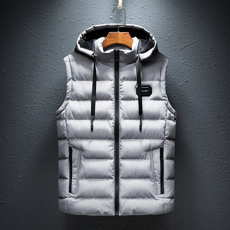 Stylish men's padded vest in black, perfect lightweight outerwear for casual comfort and layering.