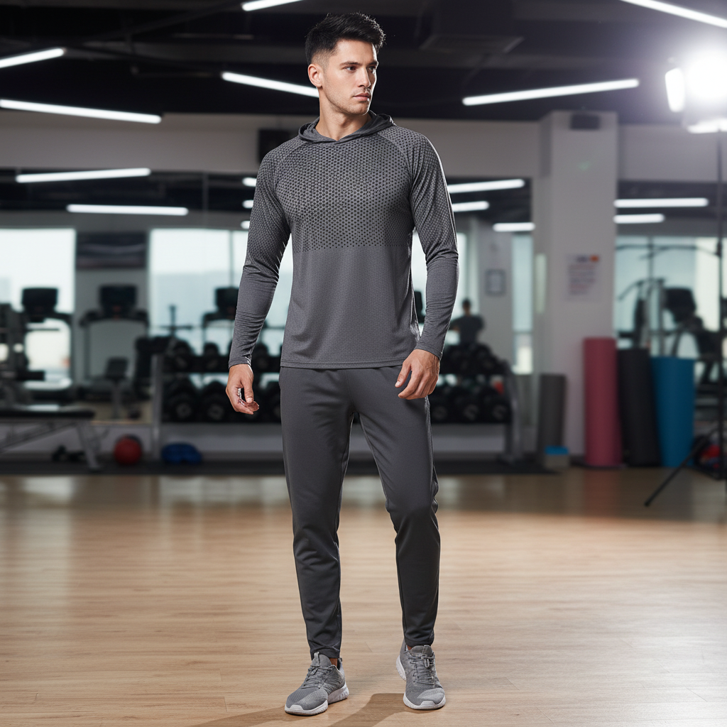 Men's lightweight performance hooded shirt, quick-dry, reflective for running and gym workouts.