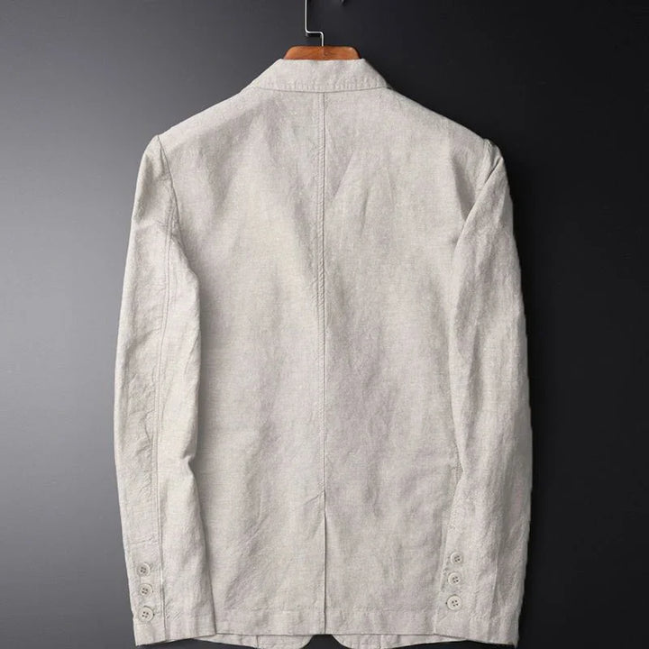 Cream men's lightweight blazer jacket, ideal for professional wear. Smart casual, breathable & versatile outerwear.