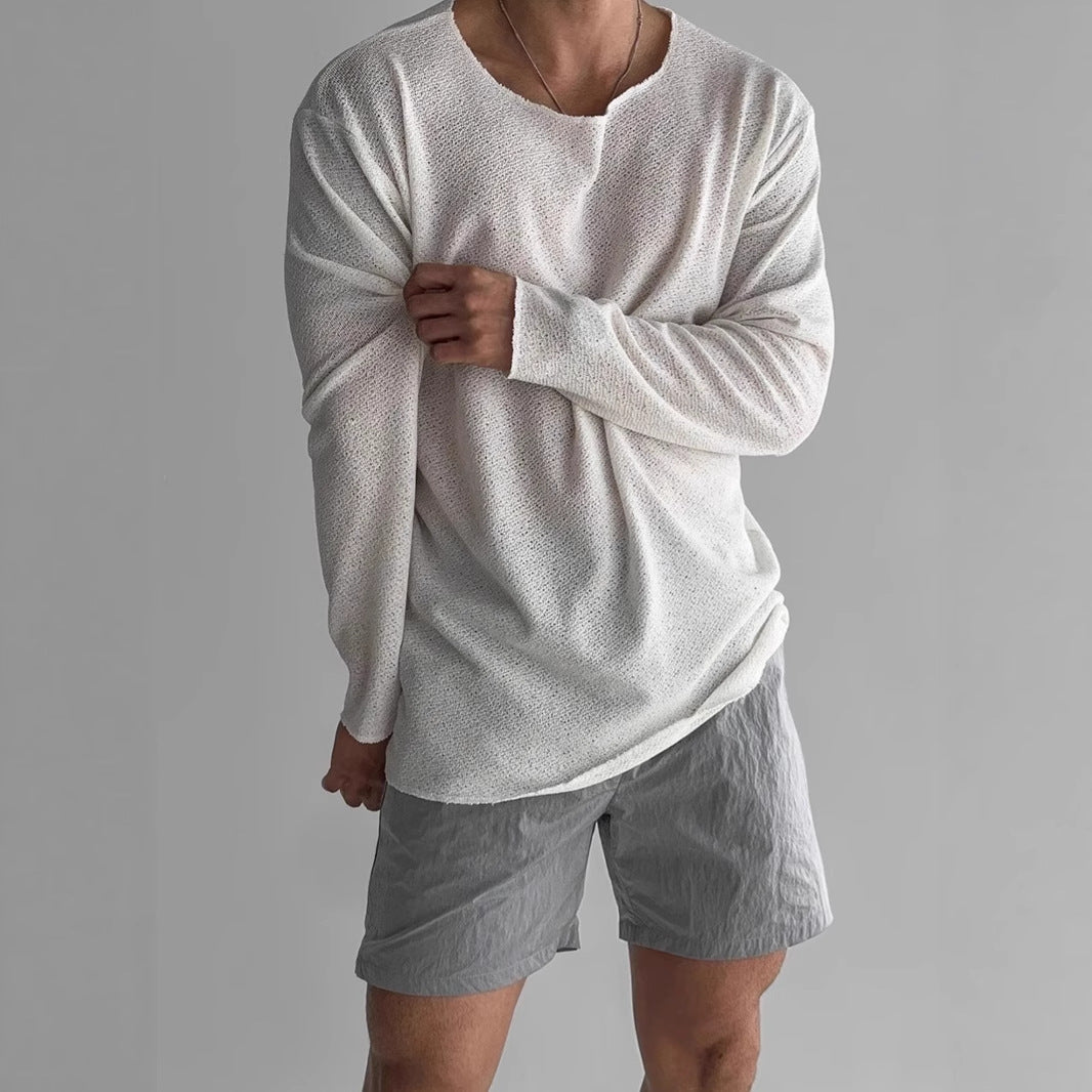 Modern men's fashion lightweight comfort top, a relaxed fit crew neck pullover for versatile daily styling.