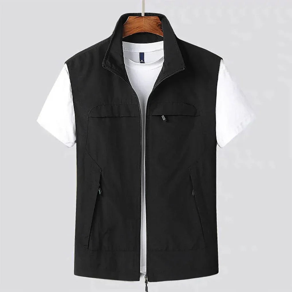 Versatile men's outdoor vest with quick-dry fabric. Lightweight zip design for travel, active wear, and utility.