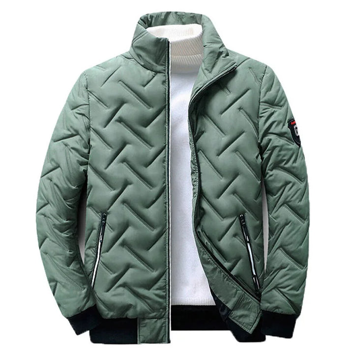 Back view of a sleek men's lightweight quilted jacket, highlighting its comfortable and stylish design.